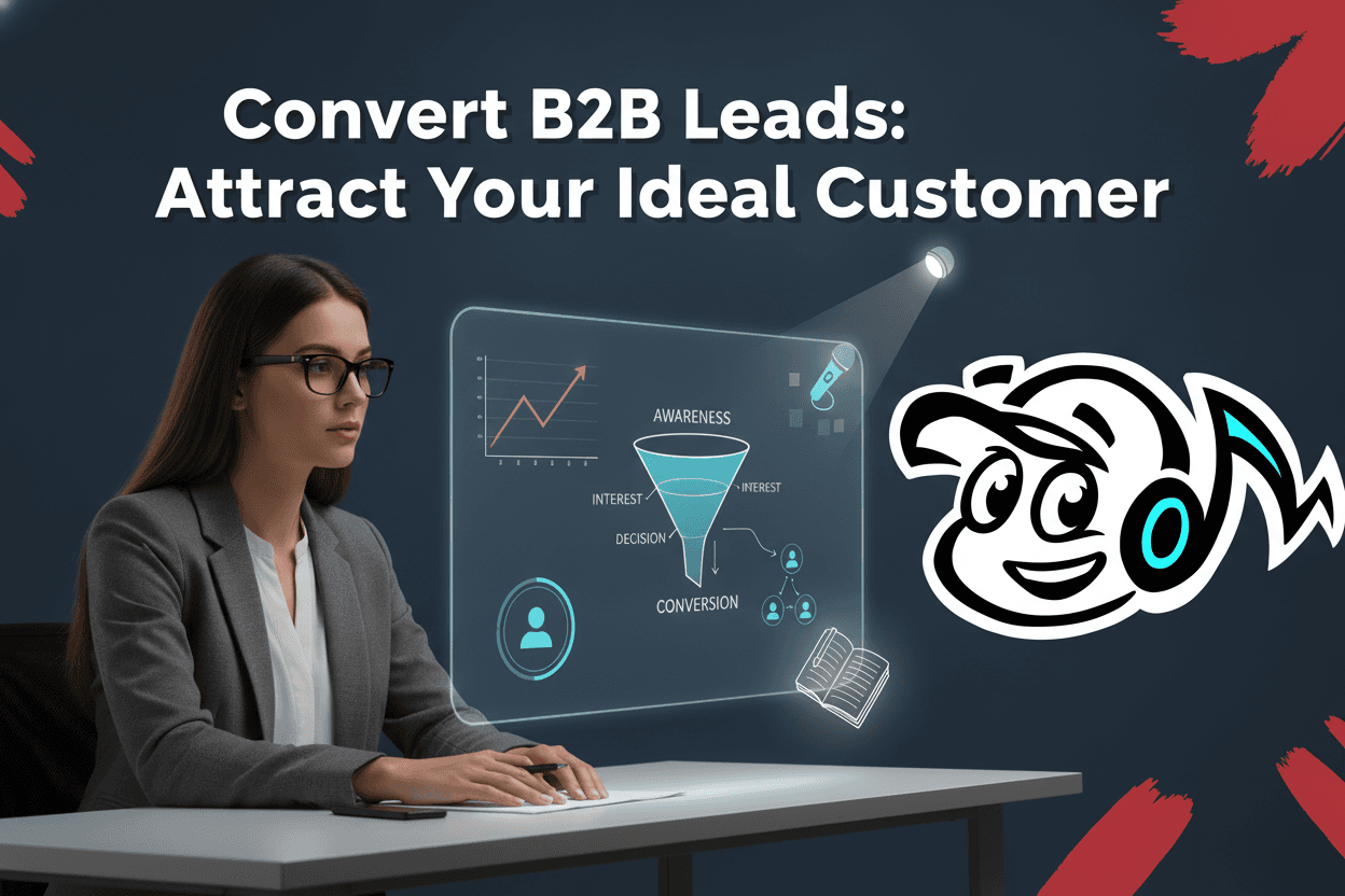 B2B founder reviewing a content strategy dashboard, showing the path from content creation to customer conversion.