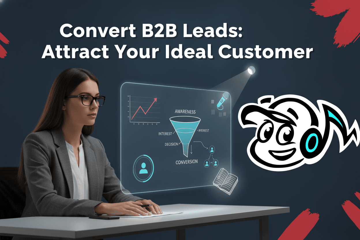 B2B founder reviewing a content strategy dashboard, showing the path from content creation to customer conversion.