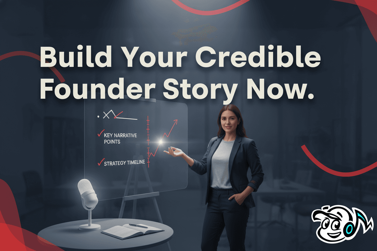 A confident founder presenting their credible business story, symbolizing authenticity and strategic communication.