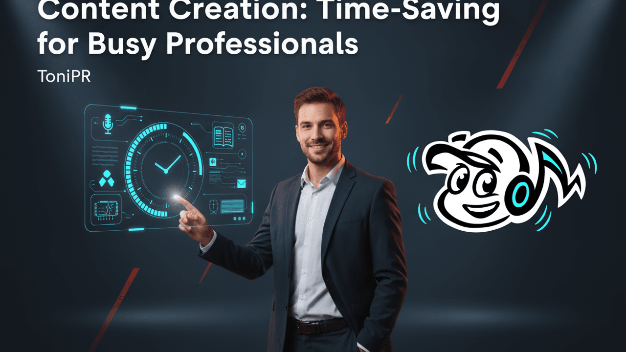 A busy professional efficiently managing content creation tasks with a strategic playbook, symbolizing time-saving workflows.
