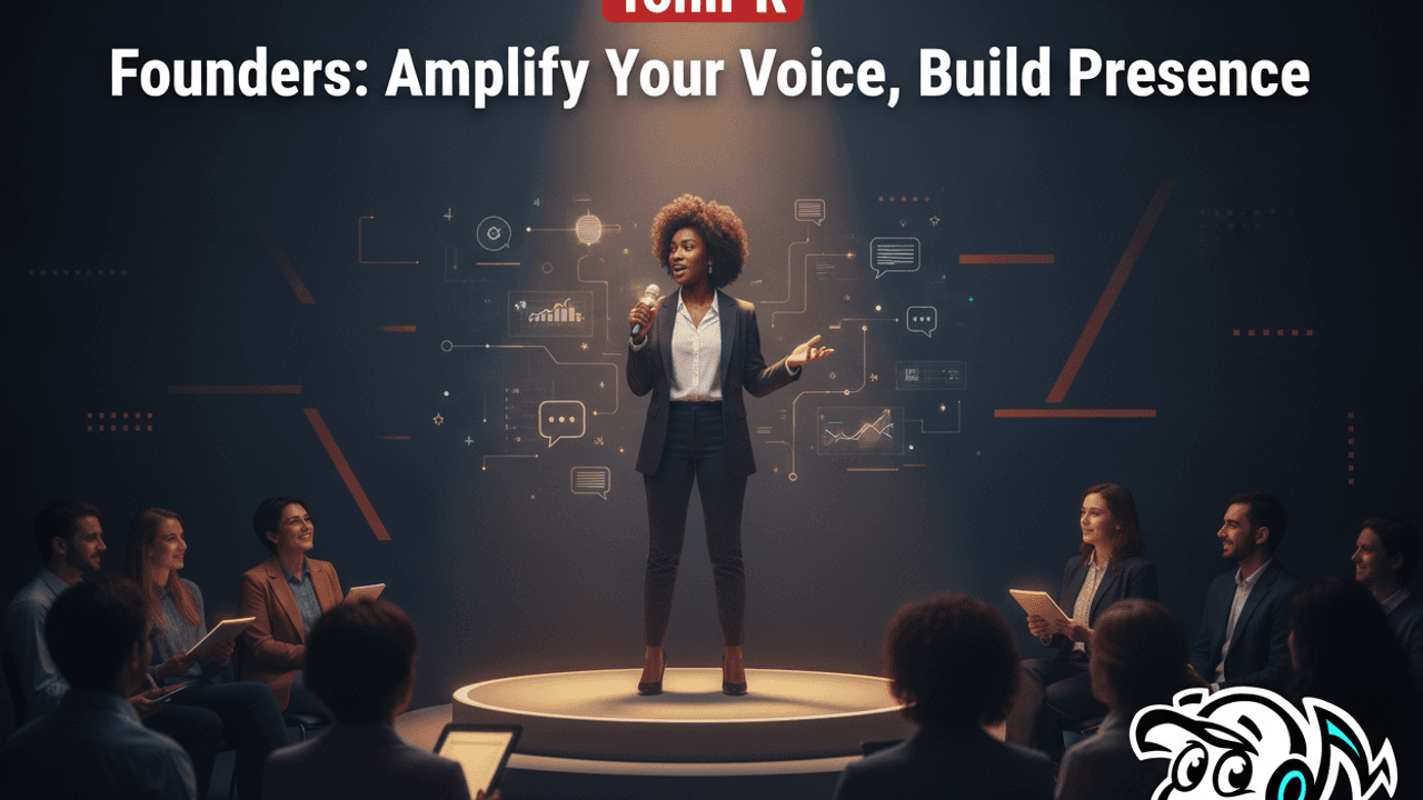 A founder confidently speaking, representing public presence and thought leadership.