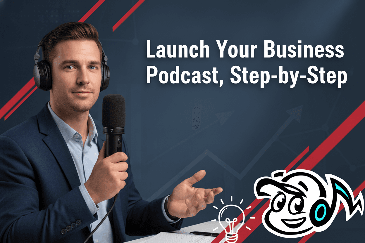 Entrepreneur recording a podcast, symbolizing business growth and PR strategy.