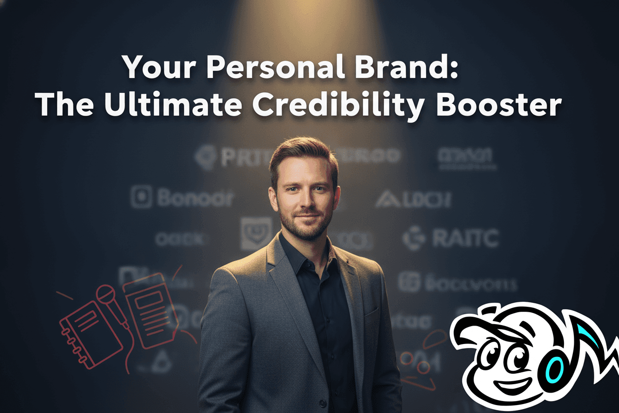 A founder or consultant's personal brand being prioritized over a company brand, depicted by a highlighted individual against blurred corporate logos.