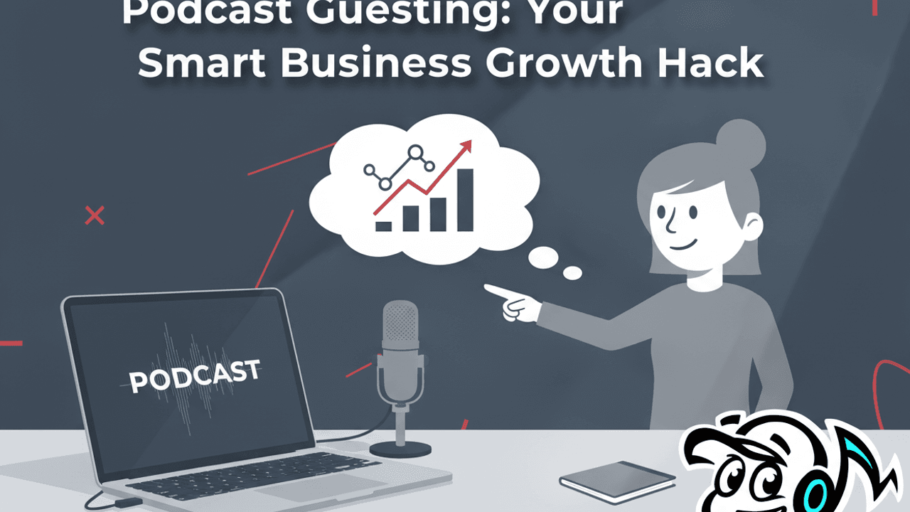 Professional using a laptop with a podcast waveform, symbolizing a strategic podcast guesting approach for business growth and PR.