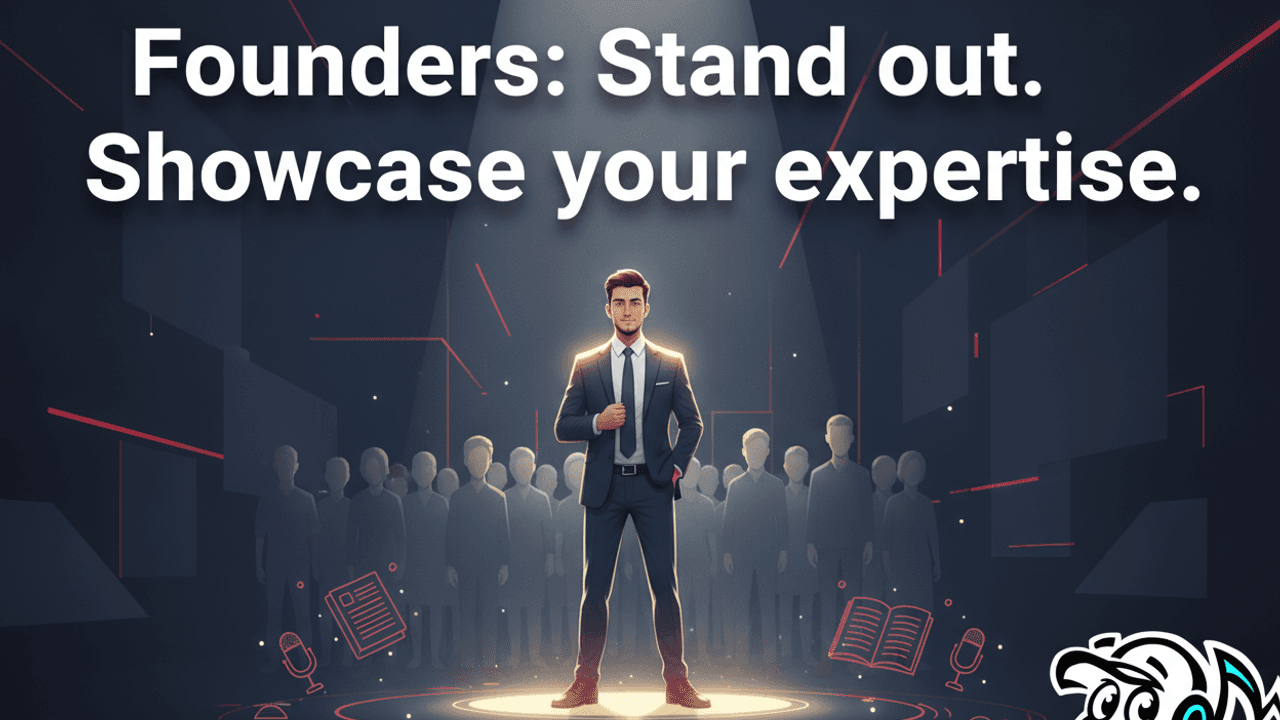 A founder confidently showcasing their expertise online, breaking free from generic digital noise.