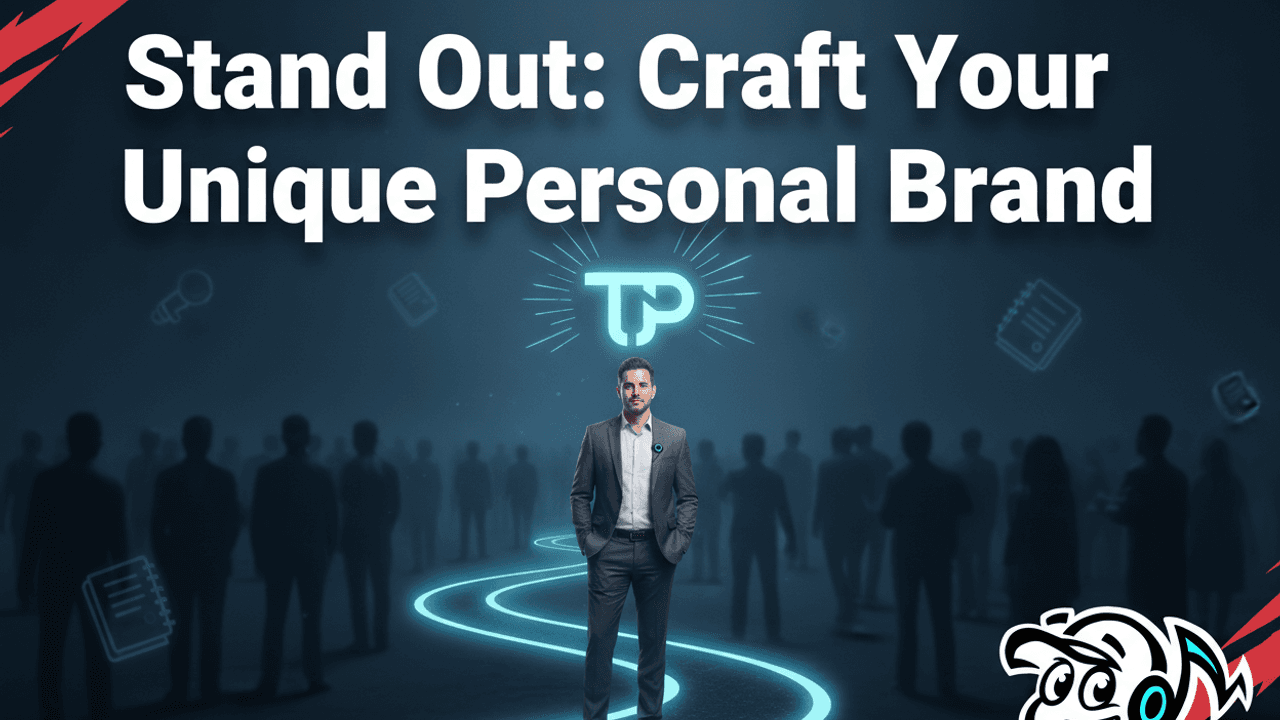 An entrepreneur with a unique personal brand glowing, standing out from a generic crowd, symbolizing differentiation and strategic visibility.